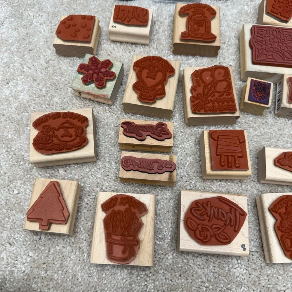 wood mounted rubber stamp‎ lot random various collection